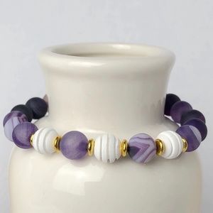 Agate Purple White Beaded Bracelet